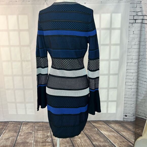 Alton Gray Bodycon Long Sleeve Striped Mesh Dress Size L - Picture 6 of 10